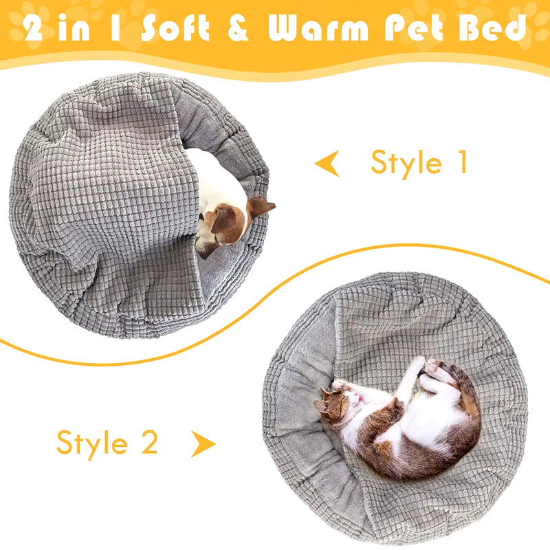 Cama Antiestrés con Capucha Cama Donut - Suave y Lavable para Perros y Gatos