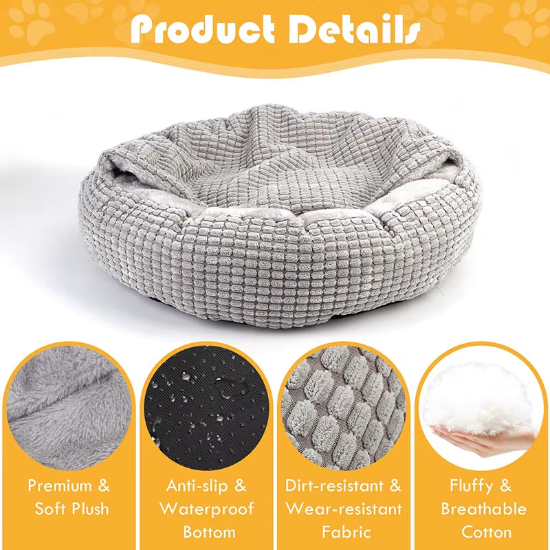 Cama Antiestrés con Capucha Cama Donut - Suave y Lavable para Perros y Gatos