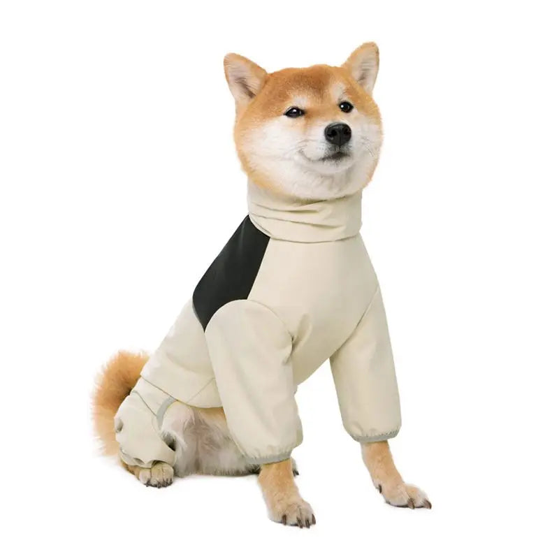Chubasquero para perro beige puesto